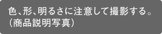 色、形、明るさに注意して撮影する。（商品説明写真）